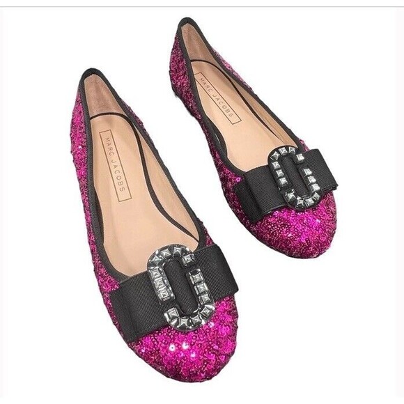 Marc Jacobs Sequins Interlock Bow Leather Ballet Flats Formal Chic EU38 US8 NEW - Picture 13 of 14
